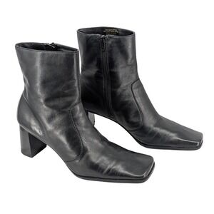 Nine & Company Ankle Boots Womens 9.5 Black Leather Square Toe Block Heel Retro